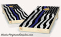 American Flag Black and White Thin Blue Line Cornhole Board Vinyl Wrap Laminated Sticker Set Decal