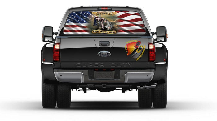 American Flag Stand for the Flag  Rear Window Graphic Perforated Decal Vinyl Trucks Cars Campers