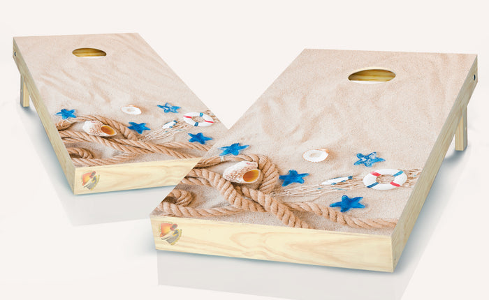 Beach and Shells Cornhole Board Vinyl Wrap Laminated Decal Sticker Set