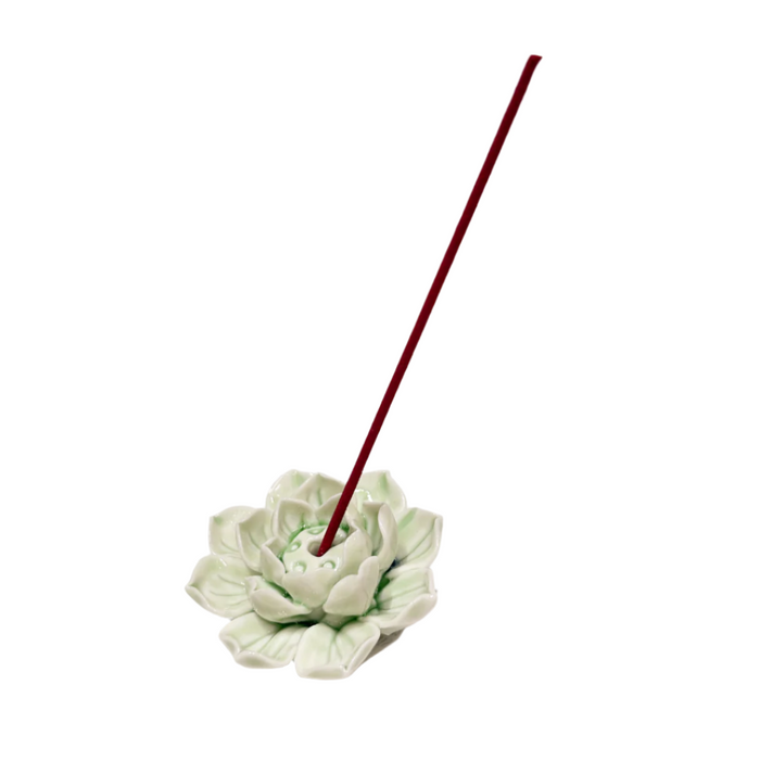 Green ceramic lotus incense holder with incense