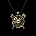 vkngjewelry Pendant Handcrafted Viking Shield Axes and Runes Bronze Pendant