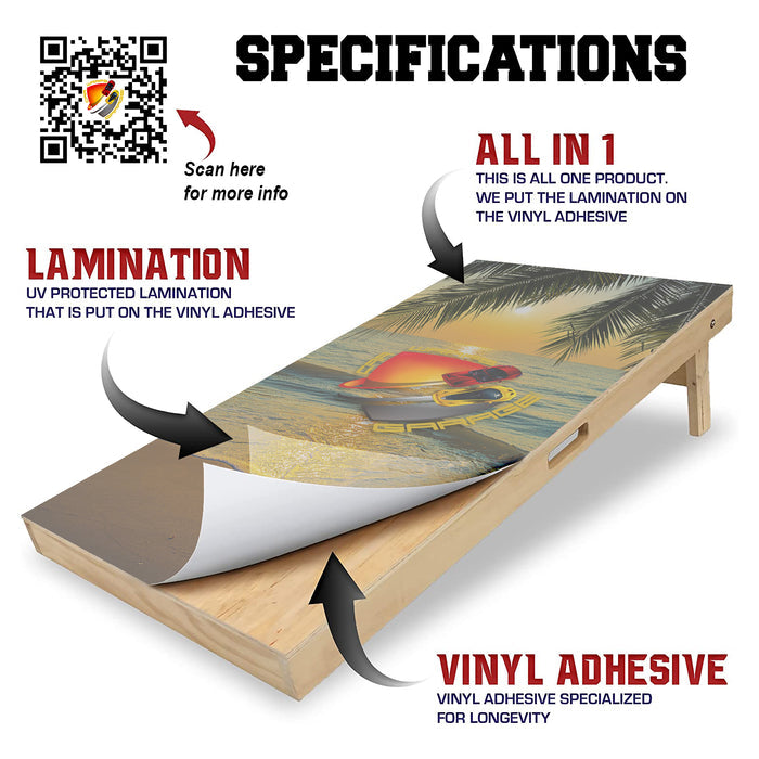 Cowboy at Sunset Silhouetted Horse Cornhole Board Vinyl Wrap Laminated Sticker Set Decal