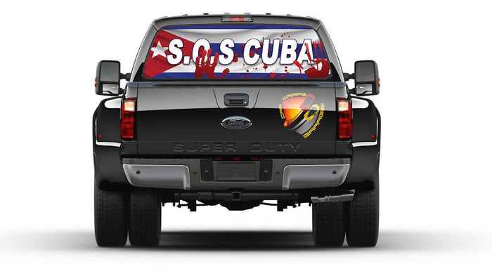 Cuban Flag S.O.S Bandera de Cuba Rear Window Perforated Graphic Decal Trucks Cars Campers