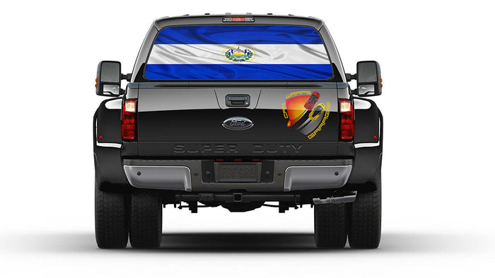 El Salvador Flag Bandera de el Salvador Rear Window Graphic Perforated Decal Sticker Vinyl Pickups Trucks Cars Campers SUV RV