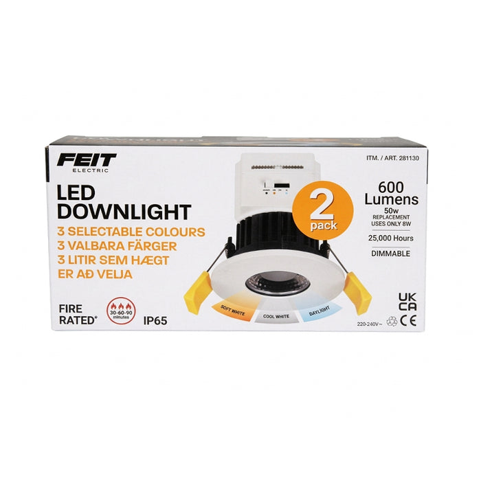 Feit Electric LED Downlight IP65 3 Colors 600 Lumens 50w 2 Pack Dimmable
