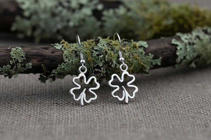 vkngjewelry Earrings Four Leaf Clover Earrings, Silver Luck Charm