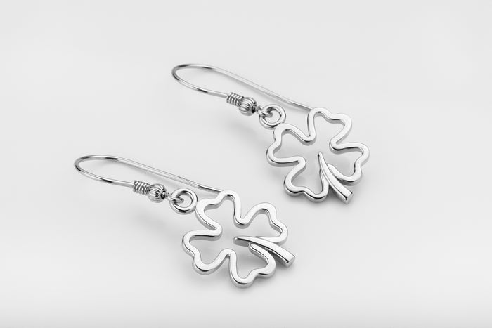 vkngjewelry Earrings Four Leaf Clover Earrings, Silver Luck Charm