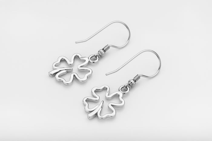 vkngjewelry Earrings Four Leaf Clover Earrings, Silver Luck Charm
