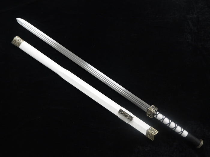 Han jian-Medium carbon steel-White leather paint scabbard - Chinese sword shop
