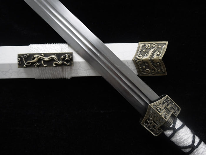 Han jian-Medium carbon steel-White leather paint scabbard - Chinese sword shop