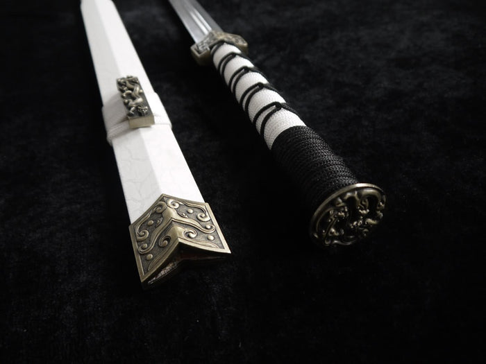 Han jian-Medium carbon steel-White leather paint scabbard - Chinese sword shop
