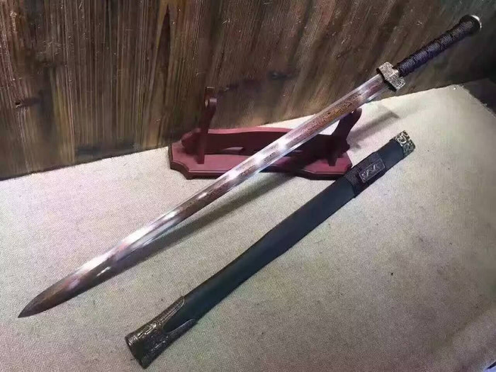 Han sword/Damascus steel red blade handmade/Dark wood Scabbard - Chinese sword shop