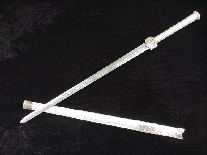 LoongSword,Han sword,Medium carbon steel etch blade,White scabbard