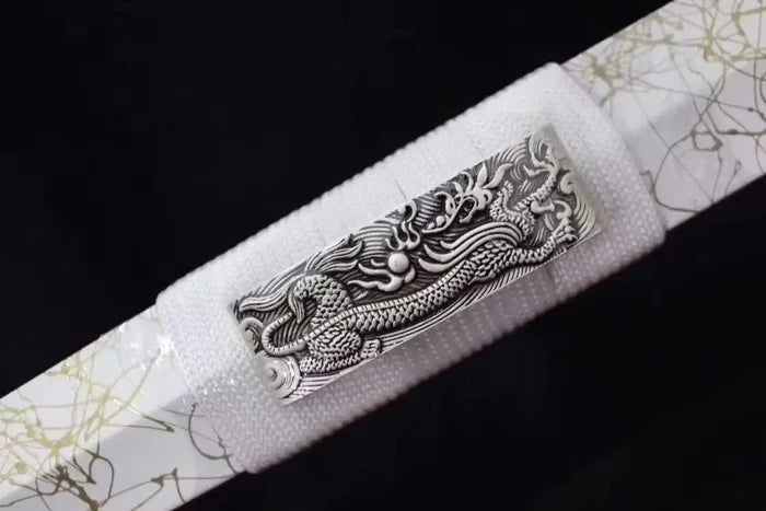 LoongSword,Han sword,Medium carbon steel etch blade,White scabbard
