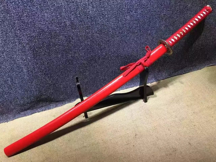 katana/Samurai sword/Medium carbon steel/Alloy fitted/Red paint Koshirae - Chinese sword shop