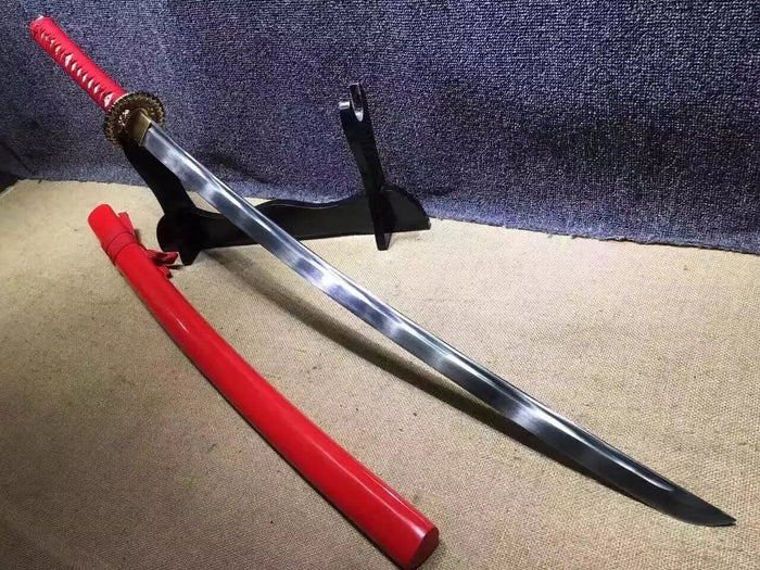 katana/Samurai sword/Medium carbon steel/Alloy fitted/Red paint Koshirae - Chinese sword shop