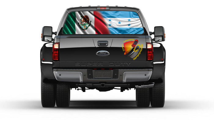 Mexico and Guatemala Flag Bandera de Mexico y Guatemala Rear Window Perforated Graphic Decal Trucks Cars Campers Vans RV