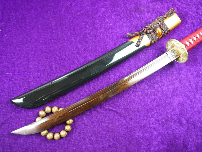 Niger Sabre/katana/Pattern steel Dark red blade/Wood paint scabbard/Copper fittings/Length 31" - Chinese sword shop