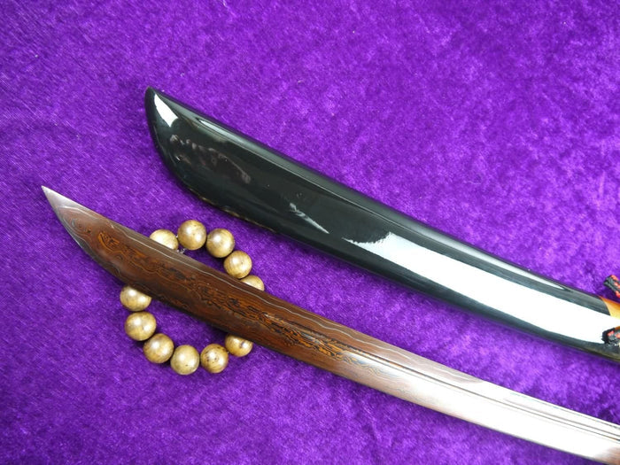 Niger Sabre/katana/Pattern steel Dark red blade/Wood paint scabbard/Copper fittings/Length 31" - Chinese sword shop
