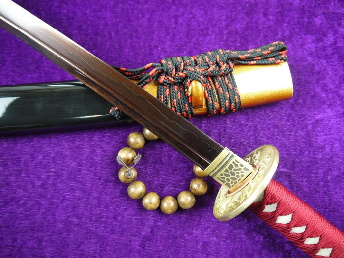 Niger Sabre/katana/Pattern steel Dark red blade/Wood paint scabbard/Copper fittings/Length 31" - Chinese sword shop