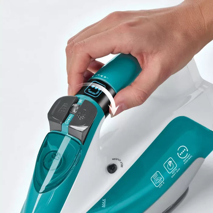 Polti Vaporella Quick & Slide QS210, Iron with digital display, white and turquoise color, 1.9m Cable - Shoppers-kart.com