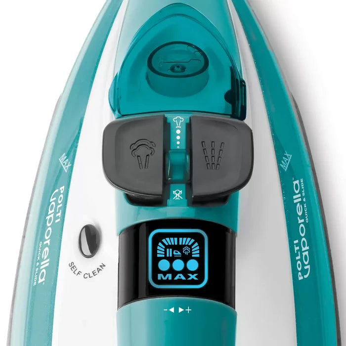 Polti Vaporella Quick & Slide QS210, Iron with digital display, white and turquoise color, 1.9m Cable - Shoppers-kart.com