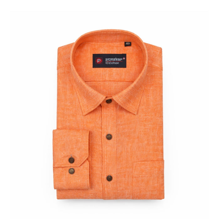 Punekar Cotton Orange Color Cotton Linen Formal Shirt for Men's. - Punekar Cotton