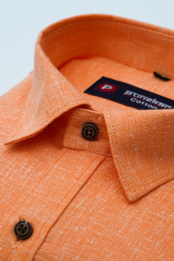 Punekar Cotton Orange Color Cotton Linen Formal Shirt for Men's. - Punekar Cotton