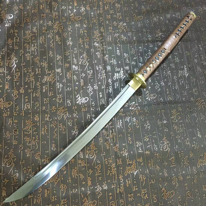Saber(High manganese steel blade,Leather scabbard,Brass)Full tang - Chinese sword shop