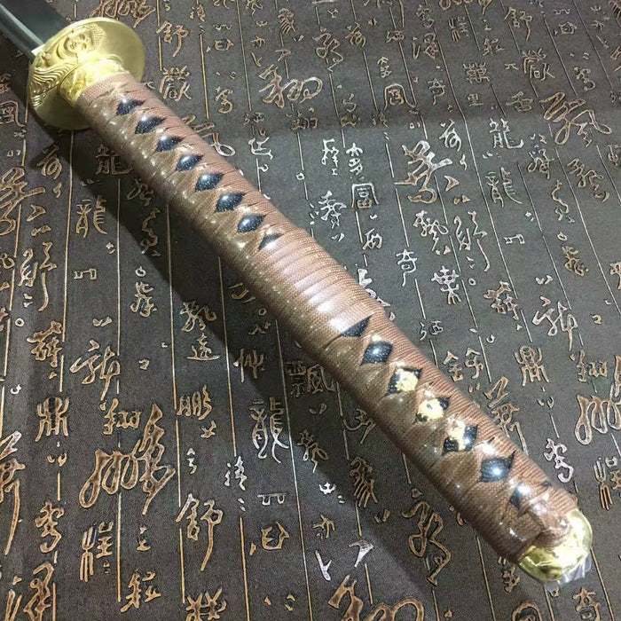 Saber(High manganese steel blade,Leather scabbard,Brass)Full tang - Chinese sword shop