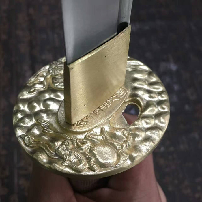 Saber(High manganese steel blade,Leather scabbard,Brass)Full tang - Chinese sword shop