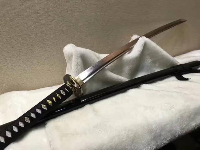 Samurai sword,katana(Medium carbon steel,Alloy fitted,Black paint scabbard)Full tang,Length 39" - Chinese sword shop