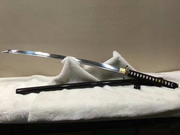 Samurai sword,katana(Medium carbon steel,Alloy fitted,Black paint scabbard)Full tang,Length 39" - Chinese sword shop