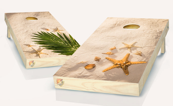 Sandy Starfish Beach Cornhole Board Vinyl Wrap Laminated Sticker Set Decal