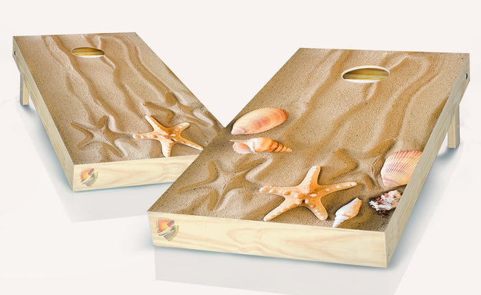 Seashells on Beach Cornhole Board Vinyl Wrap Laminated Sticker Set Decal