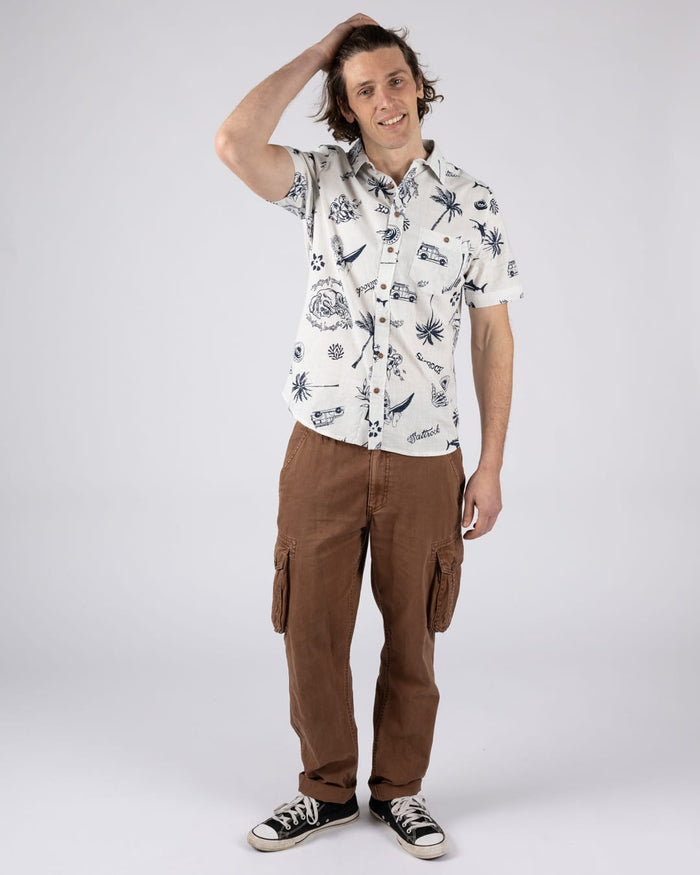 Summer Souls Mens Short Sleeve Shirt in Cream