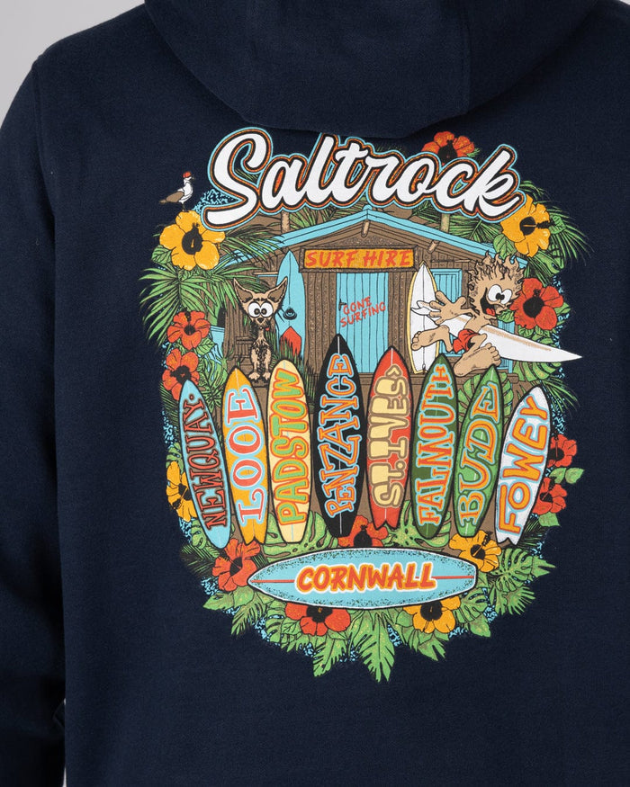 Surf Shack Cornwall Mens Pop Hoodie in Blue