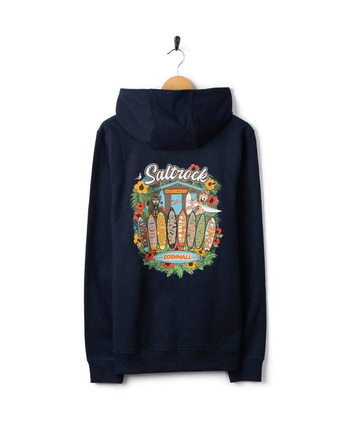Surf Shack Cornwall Mens Pop Hoodie in Blue
