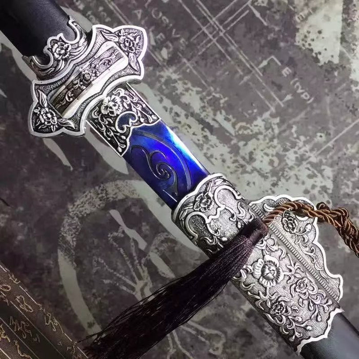 Tang sword,High carbon steel blue blade,Black scabbard,Alloy fitting - Chinese sword shop