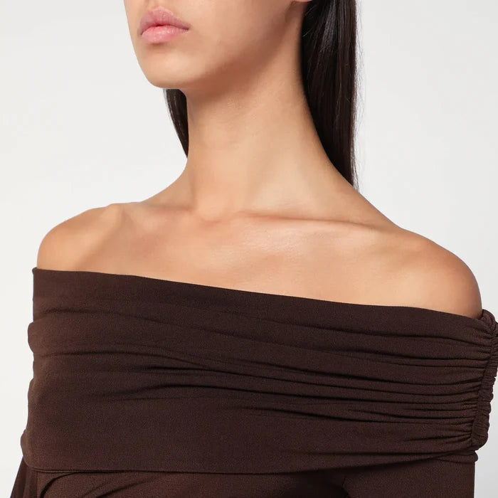 THE ANDAMANE - Top with bare shoulders in brown jersey Brand Shirts & Tops 44  IT