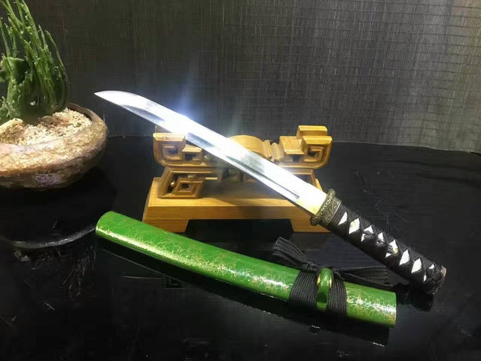 Wakizashi/Samurai/High carbon steel blade/Green paint Scabbard/Alloy/Length 20" - Chinese sword shop