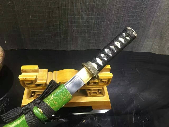 Wakizashi/Samurai/High carbon steel blade/Green paint Scabbard/Alloy/Length 20" - Chinese sword shop