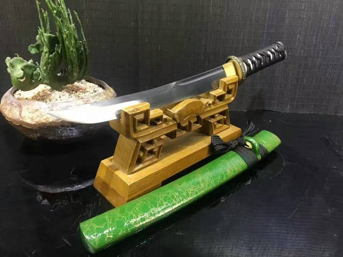 Wakizashi/Samurai/High carbon steel blade/Green paint Scabbard/Alloy/Length 20" - Chinese sword shop