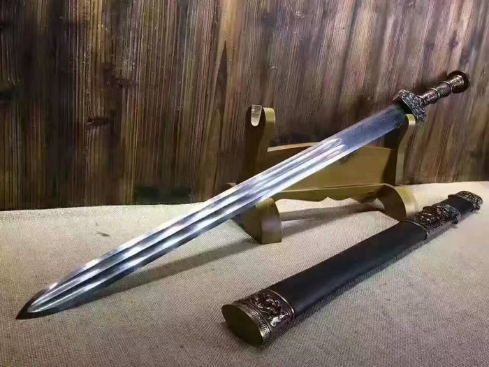 Warring States sword(Pattern steel blade,Black scabbard,Alloy fitted)Length 39" - Chinese sword shop