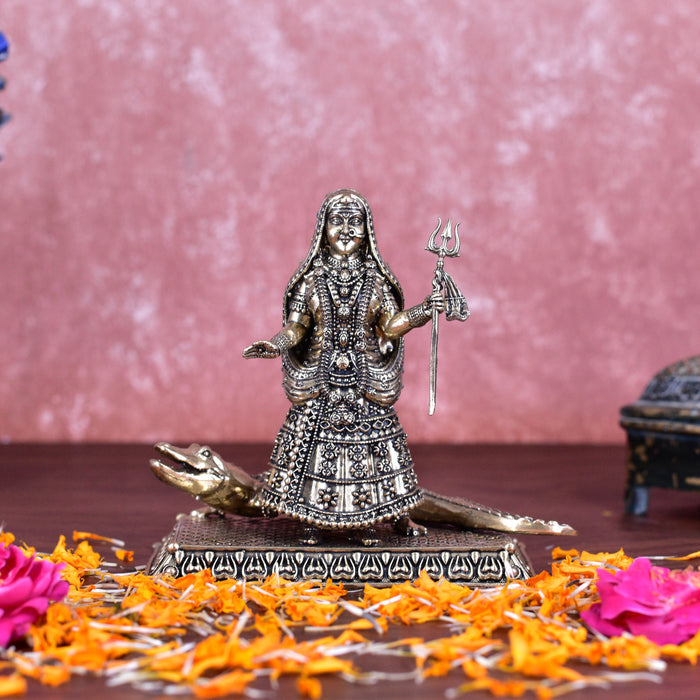 White Whale Superfine Ganga MATA Brass Statue Religious Goddess Sculpture Idol