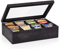 White Whale Tea Storage Chest Adjustable 8 Compartment Tea Bags Organizer Container Tea Box with Glass Window