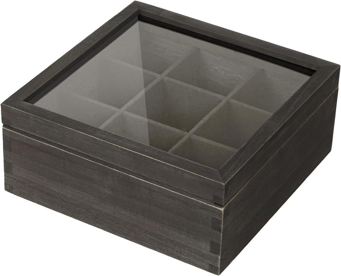 White Whale Tea Storage Chest Adjustable 9 Compartment Tea Bags Organizer Container Tea Box with Glass Window