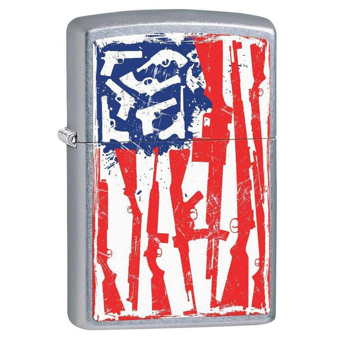 Zippo Lighter: American Flag of Guns - Street Chrome 79575 - Gear Exec (1975627415667)