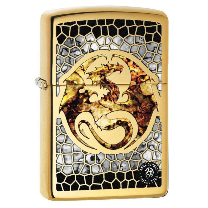 Zippo Lighter: Anne Stokes Dragon, Fusion - High Polish Brass 77583 - Gear Exec (1975596875891)