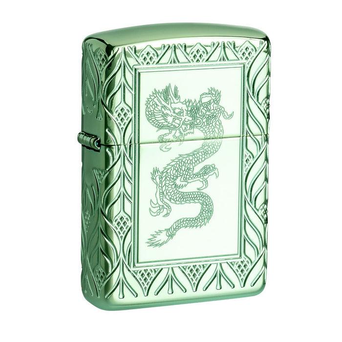 Zippo Lighter: Armor MultiCut Elegant Dragon - High Polish Green 49054